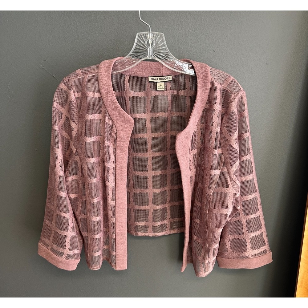 Maya Brooke Crop Jacket Plus Size 16 Mesh Windowpane Formal‎ Dressy Cardigan